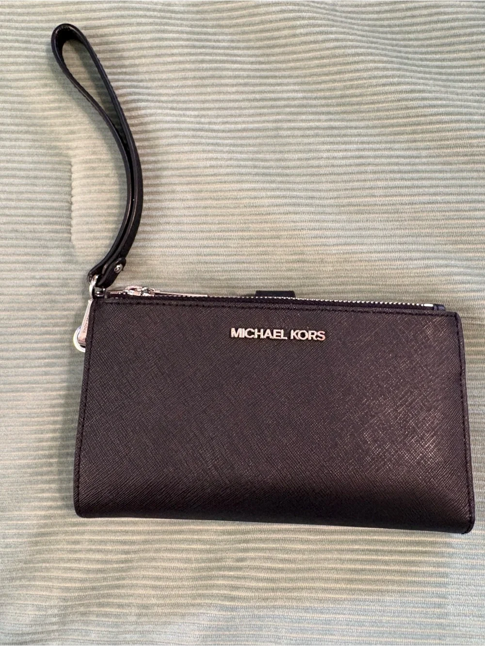 Michael Kors Black Saffiano Leather Wristlet Wallet with Silver Hardware